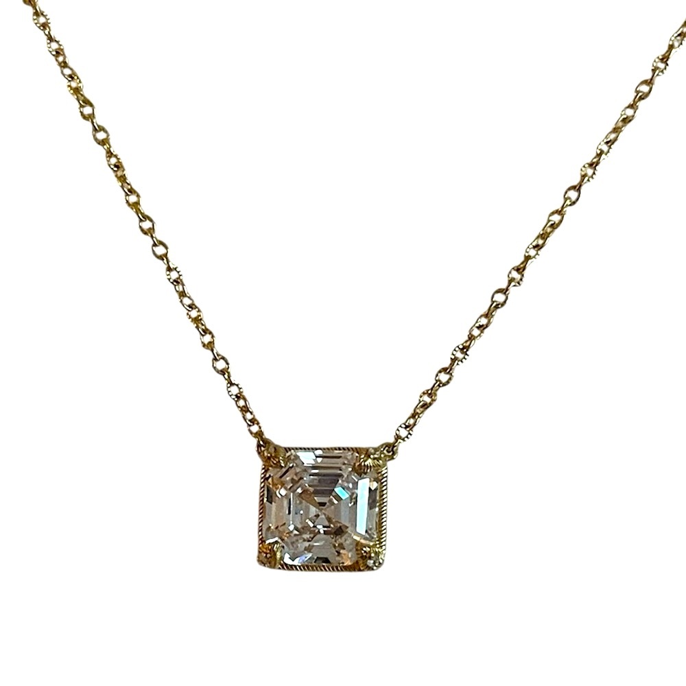 Judith Ripka Gold Clad Silver 925 Necklace w Cubic Zirconia Square Pendant NWOT